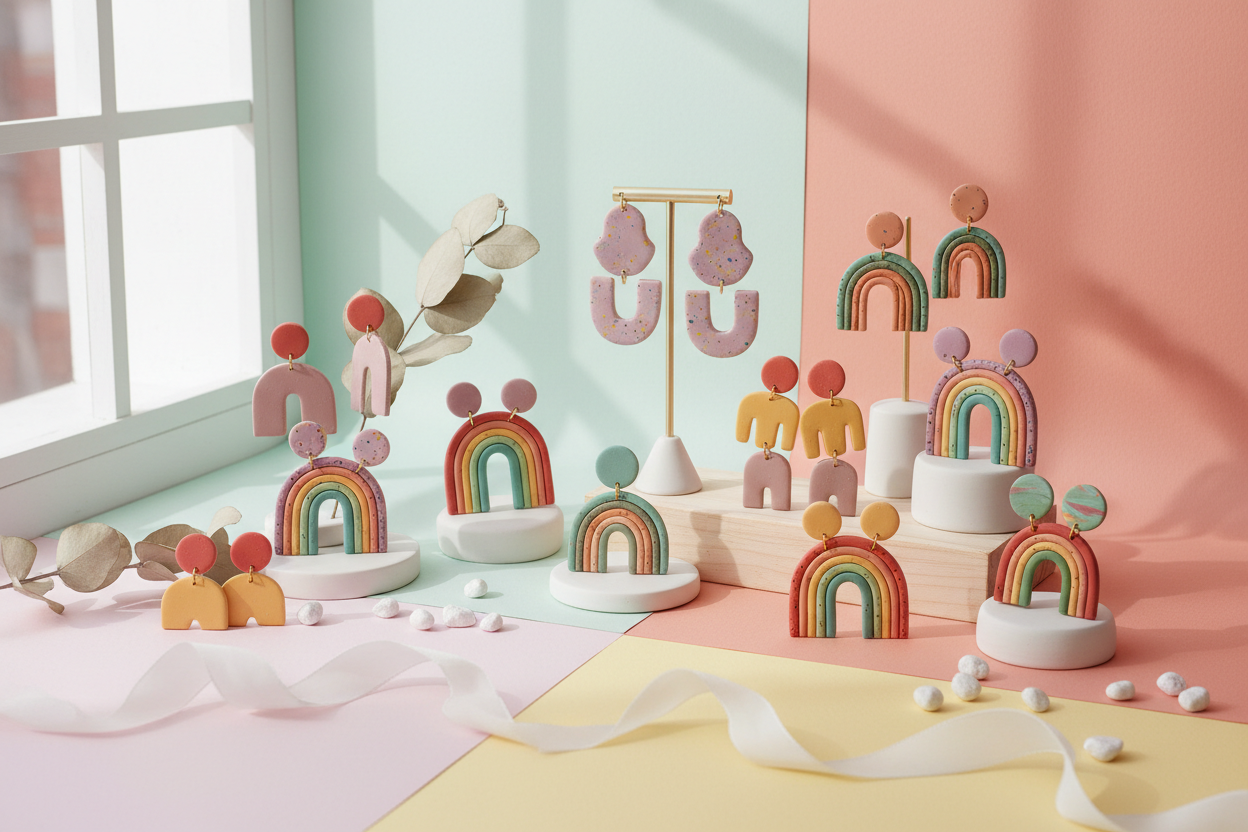 Pendientes con fondo pastel claro