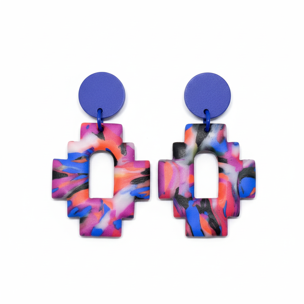 Pendientes de cruz multicolor - detalle