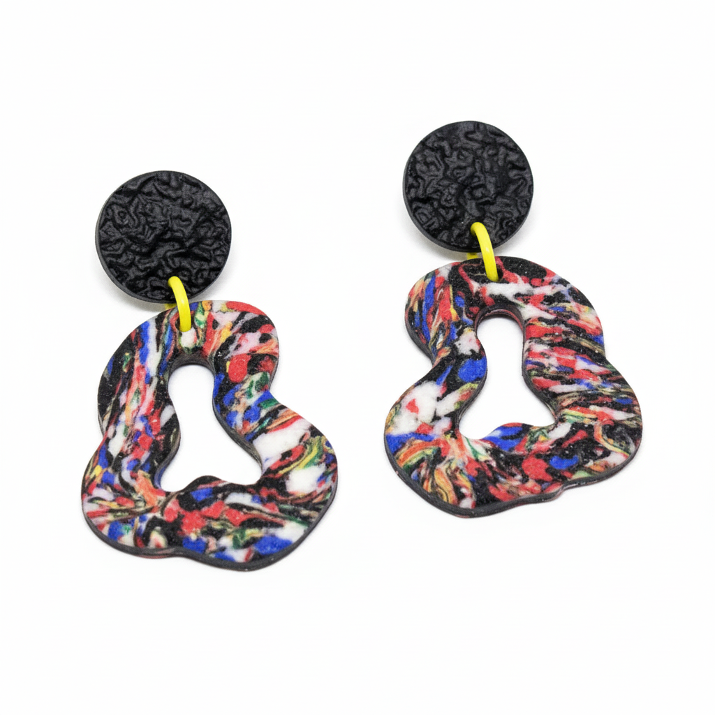 Pendientes geométricos con flores - detalle